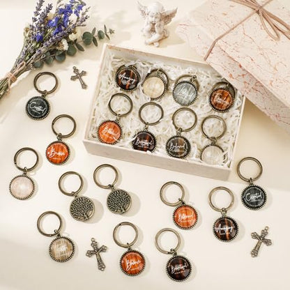 Equsion 36 Pcs Christian Keychain Bulk Mini Bible Keychains, Wood Grain - color: Wood Grain