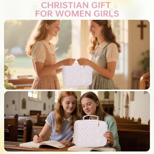 Bible Bag Cover Case for Women Study Supplies Kit Church Book Holder - color: Mini Pink Flower