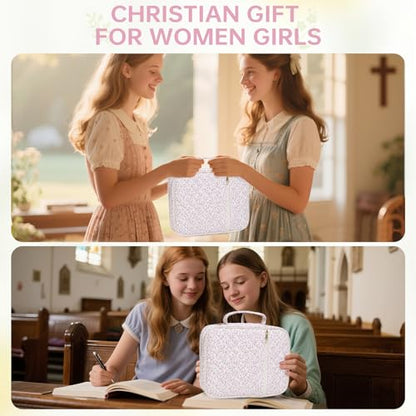 Bible Bag Cover Case for Women Study Supplies Kit Church Book Holder - color: Mini Pink Flower