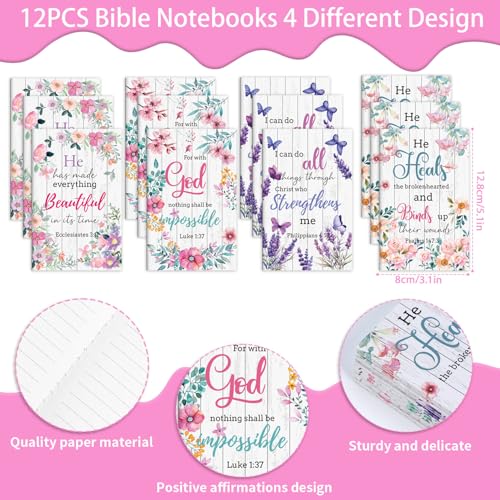 Wxiben Christian Inspirational Gifts Bulk - 24PCS Bible Verse Pens Scripture Notebooks Floral Motivational Ballpoint Pens Set Positive Religious Easter Gift for Women Men Church Sunday School Teacher - style: Christian Inspirational