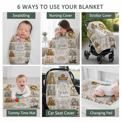 Personalized Noahs Ark Baby Blanket, Custom Baptism Baby Blanket - color: Beige #1