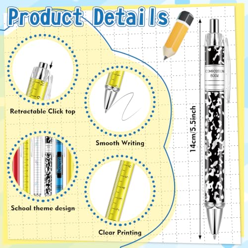30 Pcs Teachers Pens Bulk Back to School Gifts Cute Retractable Ballpoint Pens Black Ink Writing Pen First Day of School Gift for Classmates Coworker Staff Office Supplies - style: School