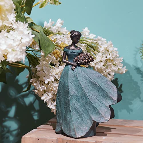 Guichifun Fairy Statue Leaf Angel Girls 7.5 x 4.5 x 11.5 Inch - color: Green-flower, size: Large