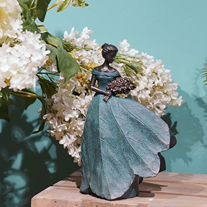 Guichifun Fairy Statue Leaf Angel Girls 7.5 x 4.5 x 11.5 Inch - color: Green-flower, size: Large