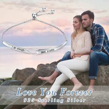 Sterling Silver Engraved Inspirational Adjustable Infinity Bracelet Graduation Gift for Mother Sister Best Friend Jewelry for Women - style: I am enough