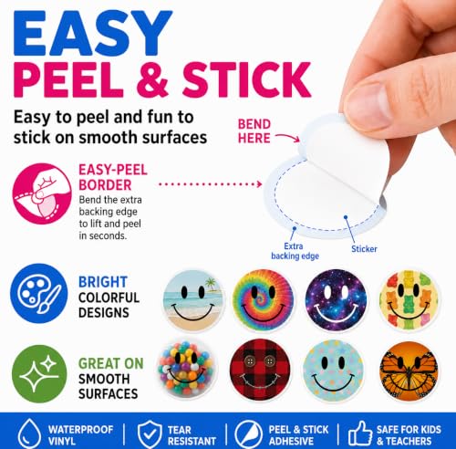 Fun Smiley Face Stickers, 50 Pcs, 2.12 Inch Waterproof Party Pack - color: Fun Smiley