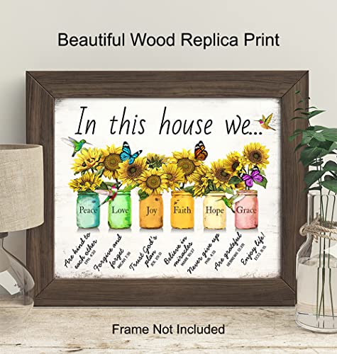 Christian Family Wall Art & Decor - Religious Wall Decor, Rustic God spiritual Scripture Sunflowers Christianity Home Decoration, The Bible Verse Picture, Inspirational Christian Gifts for Women Woman