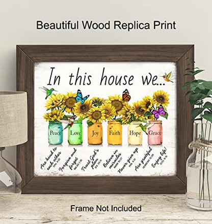 Christian Family Wall Art & Decor - Religious Wall Decor, Rustic God spiritual Scripture Sunflowers Christianity Home Decoration, The Bible Verse Picture, Inspirational Christian Gifts for Women Woman
