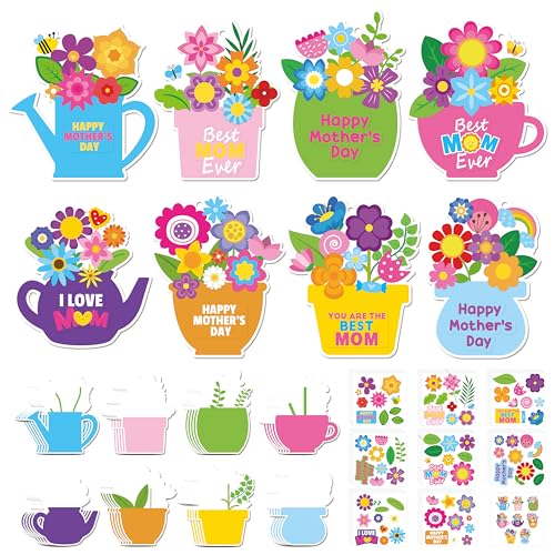 ANGOLIO Mother's Day Craft Kit - 123Pcs Mother's Day Flowers DIY Paper Craft Kit Make Your Own Flower Pot Hanging Ornaments with Floral Stickers Thankful Gift for Mom Ladies Classroom DIY Art Activity - style: Mother's Day