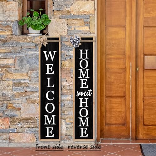 TQianJiang Outdoor 2in1 Welcome Sign for Front Porch Standing 45"X9" Wood - color: 2in1 Welcome (Wood Black)