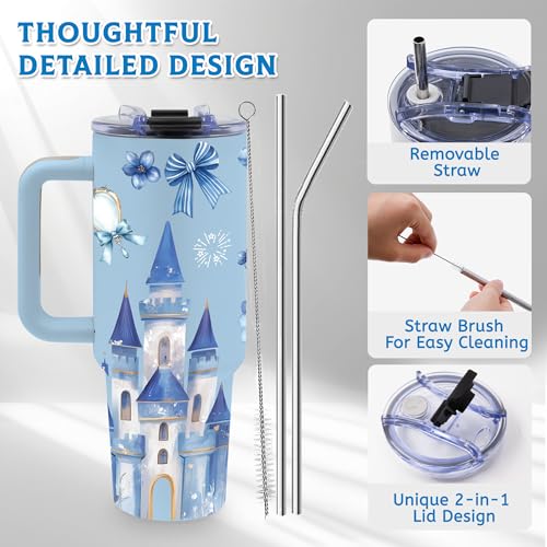 Gifts for Women, Castle 40 oz Tumbler with Handle & Straw - color: Castle-Blue