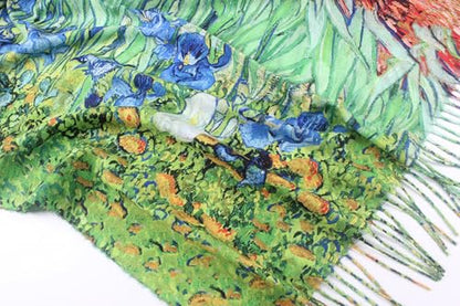 Umjetnost Soft Cashmere Feel Scarf For Women Winter Warm Scarves Large Shawl Wrap Monet Van Gogh Art Print - color: C02 Green&blue