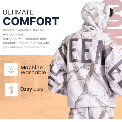 God's Love Overcomes Christian Hoodie | Faith-Based Oversized Christian Sweatshirt | Redeemed | Light Camo - size: Large