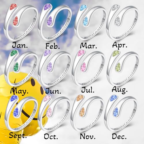 Jinlou Thumb Rings for Women - 925 Sterling Silver Birthstone Open Teardrop Encouragement Adjustable Ring Women Gifts for Teens Mom Birthday Mother's Day St Patricks Day - color: May, style: Beautiful you can do amazing things