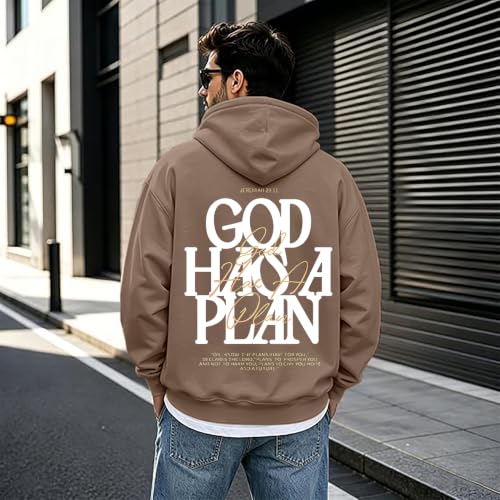 Christian Hoodies for Men God Has a Plan Graphic Tops - color: Brown, size: X-Large
