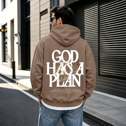 Christian Hoodies for Men God Has a Plan Graphic Tops - color: Brown, size: Medium
