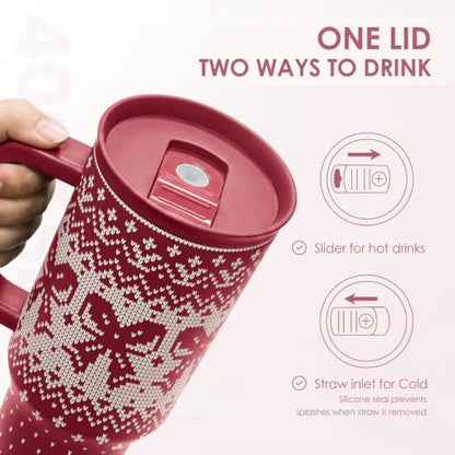 Christmas Bow Stainless Steel Slider Tumbler with Handle 40 Ounces with Lid, Travel Cup, Insulated Bottles for Girls Women - color: Christmas