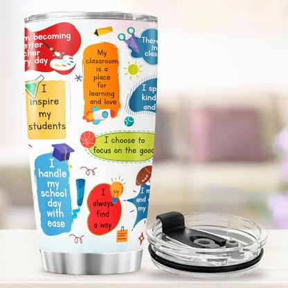 Teacher Affirmation Gift for Women, Daily Positive Quote Design Stainless Steel 20oz Insulated Tumbler, Inspirational Cup for School Educators - color: Teacher Life 39