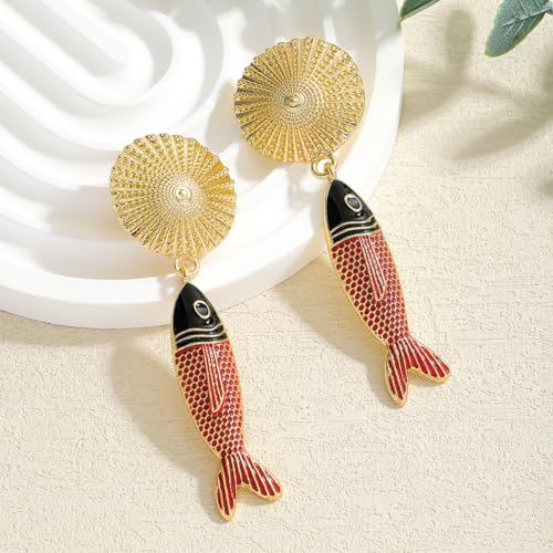 Creative Exaggerated Ocean Animal Drop Dangle Earrings for Women, Bohemia Style Alloy Lobster Octopus Fish Crab Earrings for Summer Beach Holiday Party Jewelry Gifts - style: Red Fish Earrings