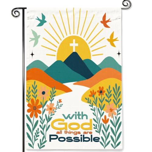 Christian Garden Flag God All Things Possible Double Sided 12x18in - color: White Summer