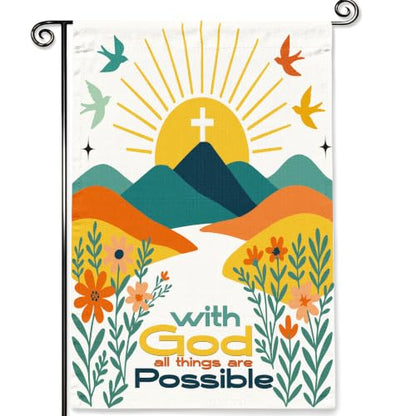 Christian Garden Flag God All Things Possible Double Sided 12x18in - color: White Summer