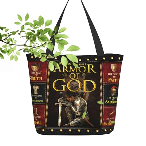 Bible Tote Bags for Women Christian Tote Bag Church Shoulder Bag Inspirational Bags With Zipper Christian Gift - color: Armor of God