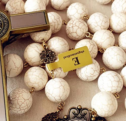 elegantmedical HANDMADE Large 20mm White howlite beads Home St.Benedict Wall Rosary Catholic cross/crucifix box GIFTS