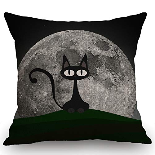 Swono Black Cat on a Beautiful Night with Full Moon Burlap Throw Pillow Case Cushion Cover Couch Sofa Decorative Square 18x18 inches - color: Sw-015