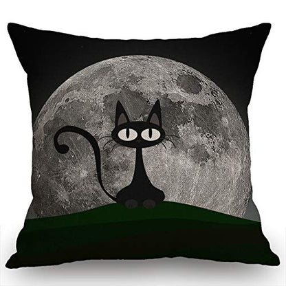 Swono Black Cat on a Beautiful Night with Full Moon Burlap Throw Pillow Case Cushion Cover Couch Sofa Decorative Square 18x18 inches - color: Sw-015