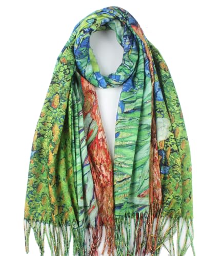 Umjetnost Soft Cashmere Feel Scarf For Women Winter Warm Scarves Large Shawl Wrap Monet Van Gogh Art Print - color: C02 Green&blue