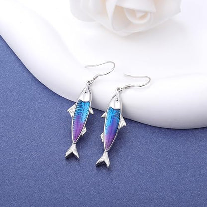 Sardine Fish Earrings for Sea Lovers - Sterling Silver Sardine Fish Dangle Earrings Marine Theme Fishing Party Ocean Jewelry Gift for Beach Vacation