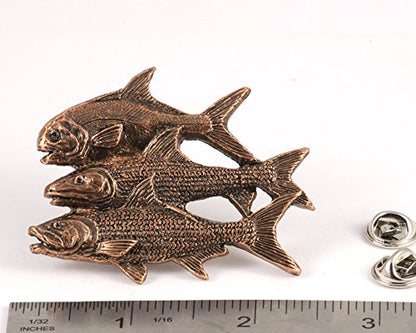 Grand Slam Bonefish Tarpoon Fish Pin, Pewter, Lapel, Hat, Pins, Brooch, Brooches, Jewelry, Gift, Handmade in the USA, 200 Fish Designs Available. S035PRZ - color: Copper Plated