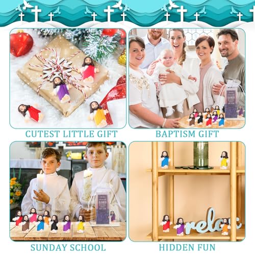 Barydat 100 Sets Mini Jesus Figurines Bulk Easter Gift Little Jesus Figures Tiny Toys Christ Savior Doll with Cards Bags for Religious Party Favors Sunday School Baptism Gift(Nature Style) - style: Nature Style