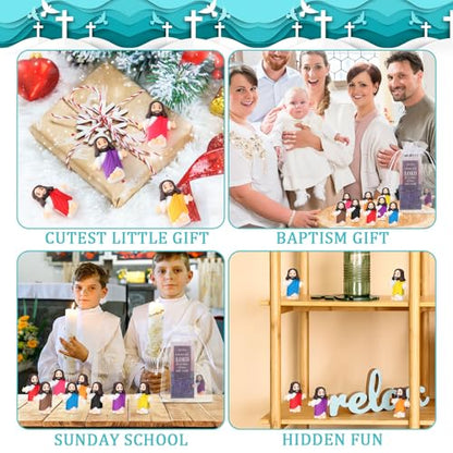 Barydat 100 Sets Mini Jesus Figurines Bulk Easter Gift Little Jesus Figures Tiny Toys Christ Savior Doll with Cards Bags for Religious Party Favors Sunday School Baptism Gift(Nature Style) - style: Nature Style