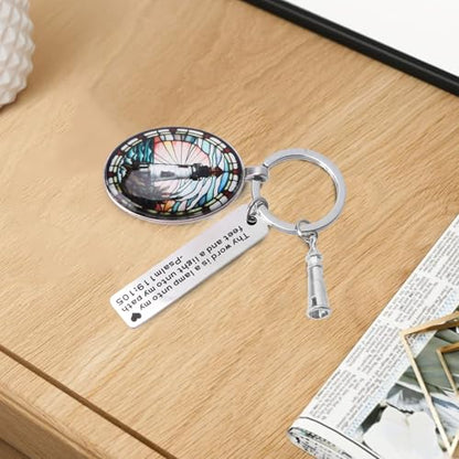 3D Glass Lighthouse Keychain with Bible Verses,Christian Gifts for Women Faith - color: Psalm119:105