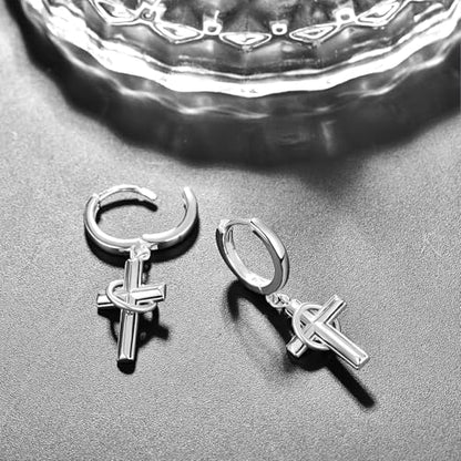 Cross Earrings 925 Sterling Silver Cross Dangle Earrings Christianity Jewelry Gift for Men Women - style: Ring Cross-Silver