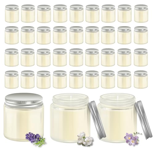 ACITHGL 36 Pcs 4oz Mini Mason Jar Candles Small Scented Candles Bulk Aromatherapy Ideal Souvenir Favors for Wedding Birthday Party (Freesia, Lavender, Jasmine, Silver) - color: Silver, style: Freesia, Lavender, Jasmine