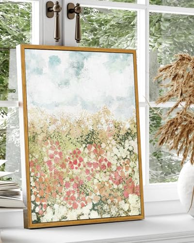 KBKBART Framed Country Wildflower Canvas Wall Art Spring Flower Prints - color: Spring Flower, size: 24"L x 16"W