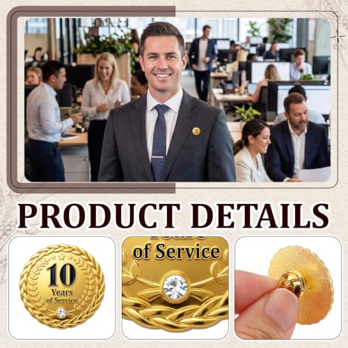 MTLEE 30 Pcs 5 10 Years Service Pin,Gold Enamel Lapel Pin, 1.2 in - style: 10 Year