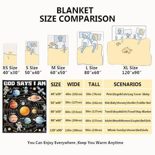 Planet Space Christian Gift Blanket, God Says I Am Bible Verse Blanket - color: God Says I Am Astronaut, size: 50"x60" for Teens