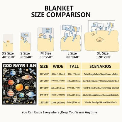 Planet Space Christian Gift Blanket, God Says I Am Bible Verse Blanket - color: God Says I Am Astronaut, size: 50"x60" for Teens
