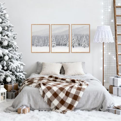 CHDITB 3 Pcs Snowy Winter Forest Landscape Framed Wall Art 16x24 Inch - color: Snowy Christmas Pine Trees, size: 16"L x 24"W