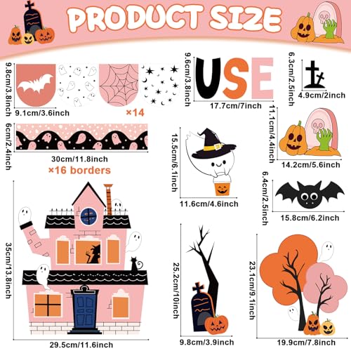 ojustbeok Halloween Bulletin Board Decorations Halloween Kind Classroom Cutouts Trick Treat Pumpkin Bat Ghost Castle Paper Decors for Holiday School Classroom Chalkboard Wall Decor Teacher Supplies - style: use kind words that lift spirits