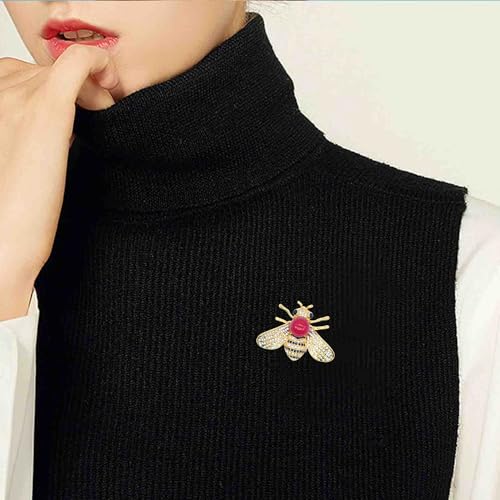 Honey Bee Brooches Crystal Insect Themed Bee Brooch Animal Fashion Shell Pearl Brooch Pin Gold Tone - color: Red pearl