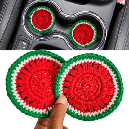 Cotton Crotchet Fruit Car Coaster Set (Summer Slice) - color: Melon Mood