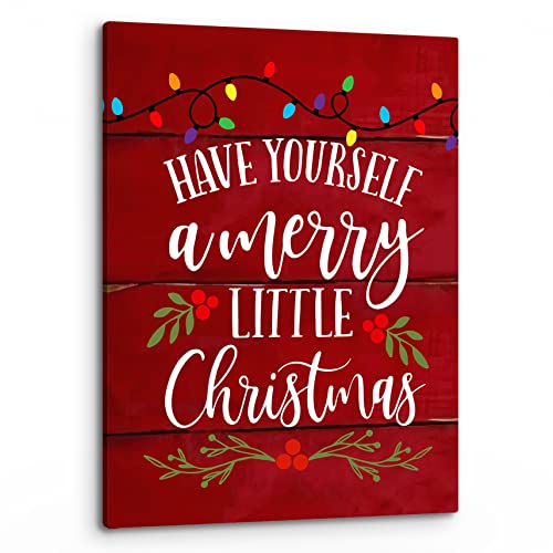 PHAMTE Have Yourself a Merry Little Christmas Wall Art,Christmas Canvas Wall Art,Rustic Red Festive Print Framed Canvas Painting Christmas Wall Art Home Kids Room Bedroom Decor(11x14 Inch) (Red) - color: red-A, size: 14"L x 11"W