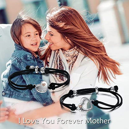 POPLYKE 925 Sterling Silver Infinity/Cow/Wing/Cross/Heart Bracelet for Mom and Daughter Jewelry Birthday - style: B-Mother daughter bracelet set 2