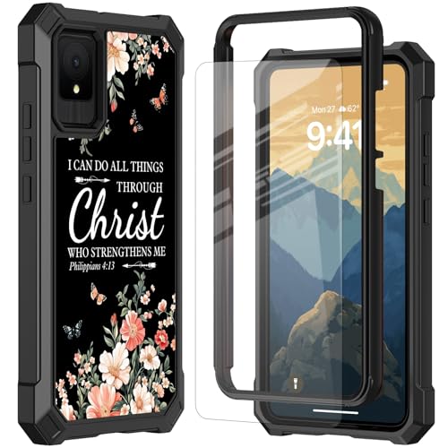RYUITHDJP for TCL K11 Phone Case with Tempered Glass Screen Protector,Dual Layer Shockproof Corners Protection Case for TCL K11,Bible Verse 4-13 Black - color: Bible Verse 4-13 Black, size: TCL K11