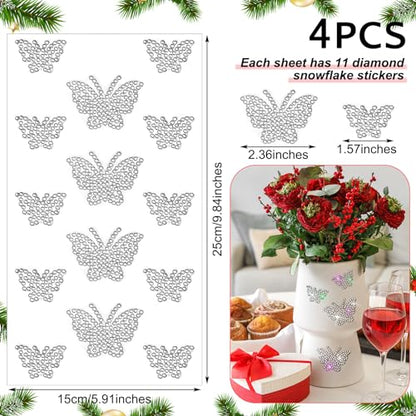 Epakh 84 Pcs Silver Butterfly Stickers Glitter Bling Rhinestone Sticker - color: Silver, size: Butterfly