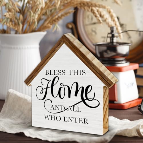 Rustic Home Decor, Bless This Home and All Who Enter House Shaped Wood - color: Home